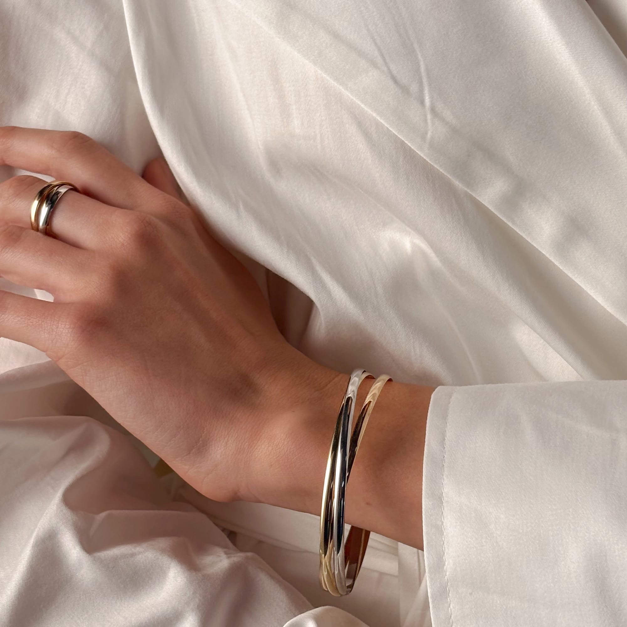 Three Tone Russian Bangle in 9ct Yellow, White & Rose Gold