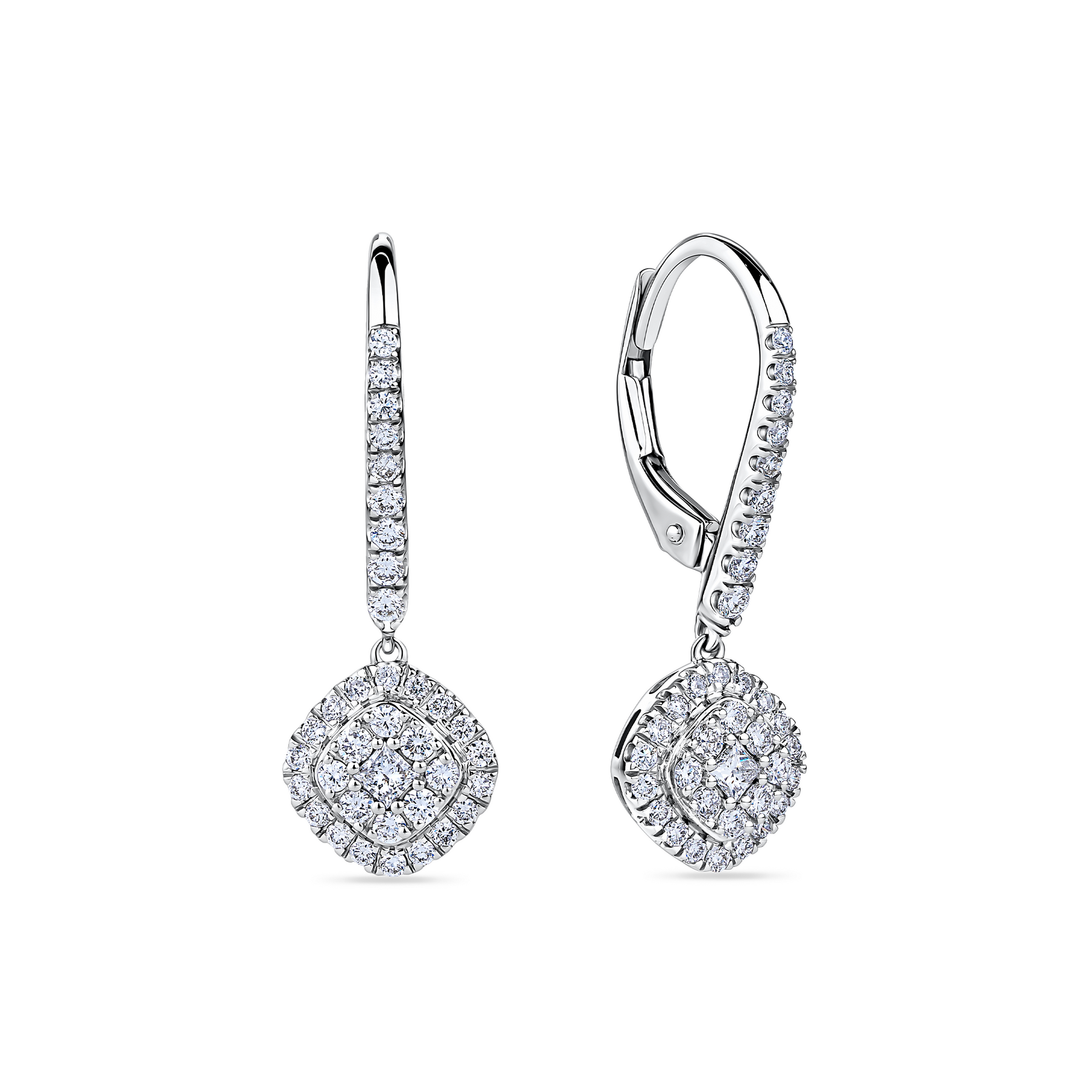 Everlasting 0.50ct TW Lab Grown Diamond Princess Cut Double Halo Drop Earrings in 9ct White Gold