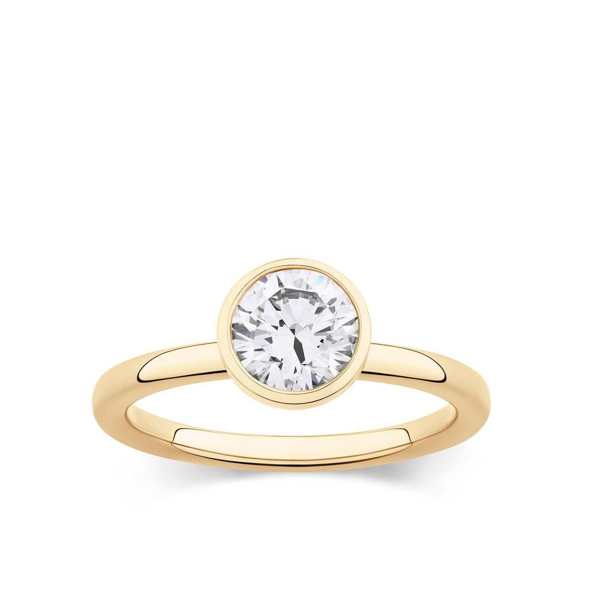 Everlasting 1.25ct TW Round Brilliant Lab-Grown Diamond Bezel Set Solitaire Engagement Ring in 18ct Yellow Gold