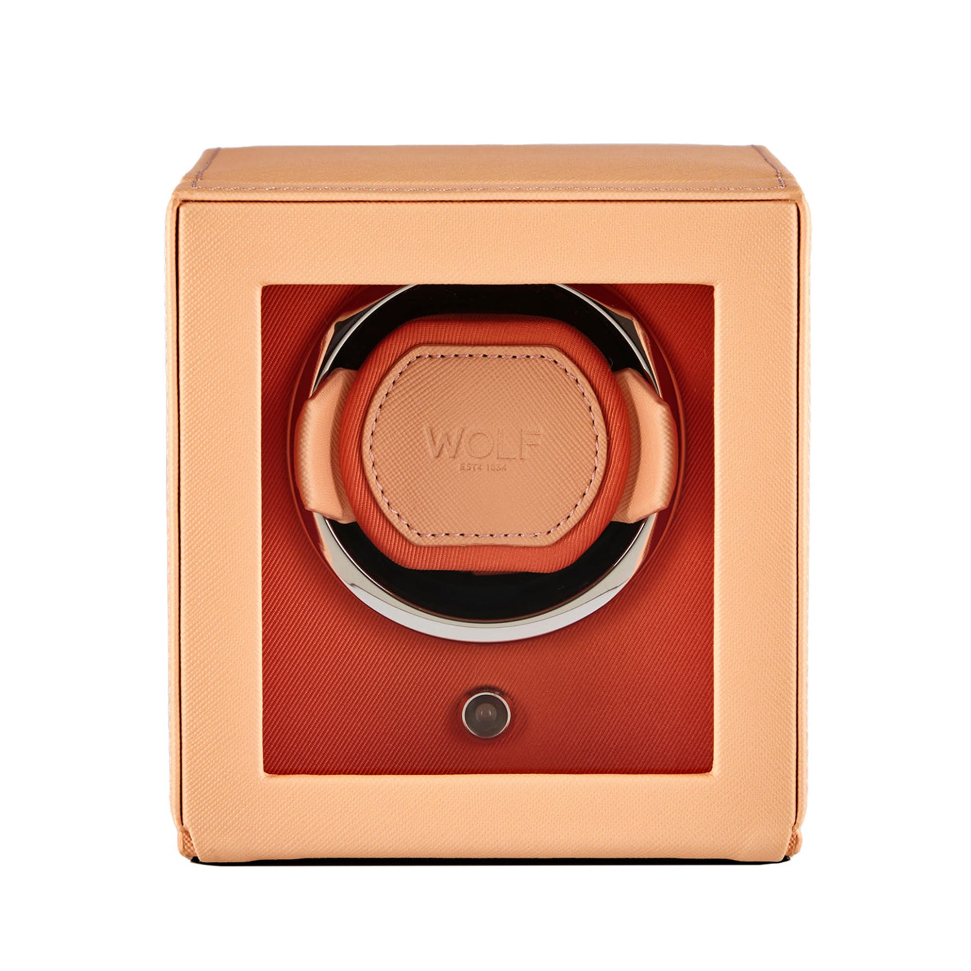 WOLF Cub Seltzer Single Watch Winder with Cover Peach/Orange