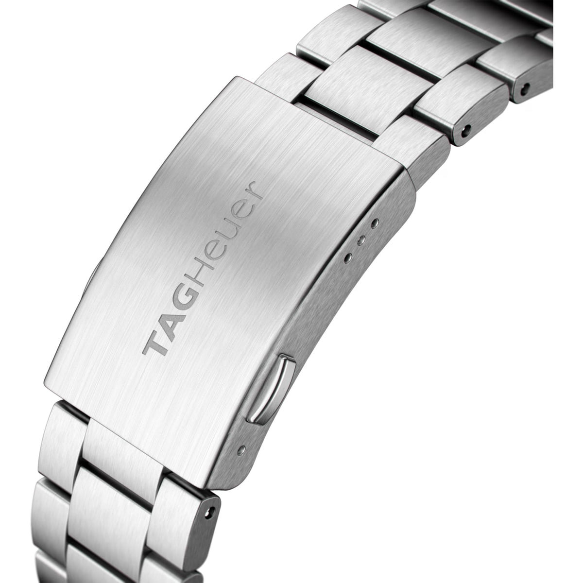 TAG Heuer Formula 1 Chronograph CAZ1010.BA0842 photographed in close-up focusing on the steel bracelet's polished and brushed link detailing. The case is partially visible at the top of the frame, connecting to the bracelet via the lugs.