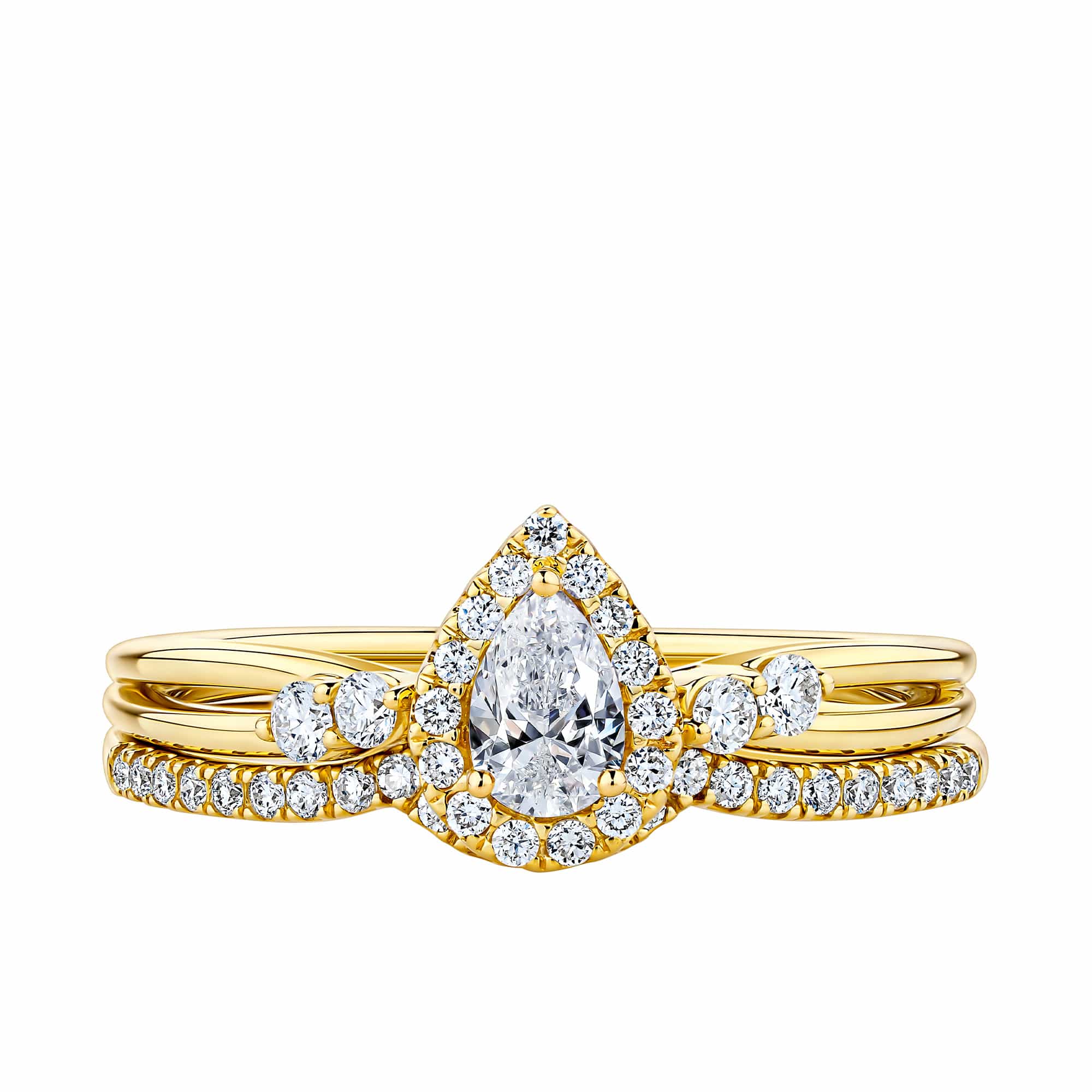 Everlasting Promise 0.50ct TW Pear Lab Grown Diamond with Asymmetrical Side Accent Ring Set in 9ct Yellow Gold