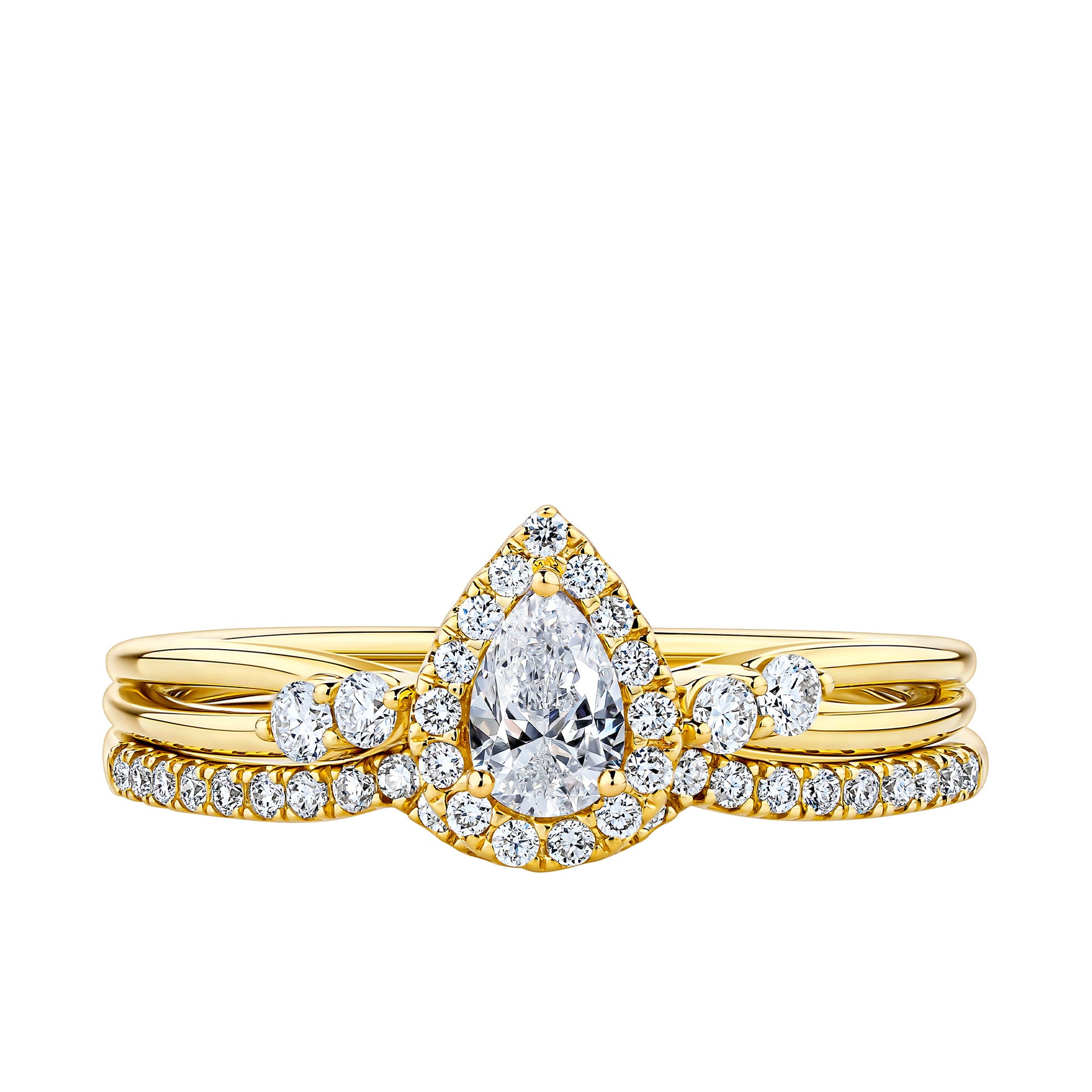Everlasting Promise 0.50ct TW Lab Grown Diamond Pear Cut with Asymmetrical Side Accent Ring Set in 9ct Yellow Gold