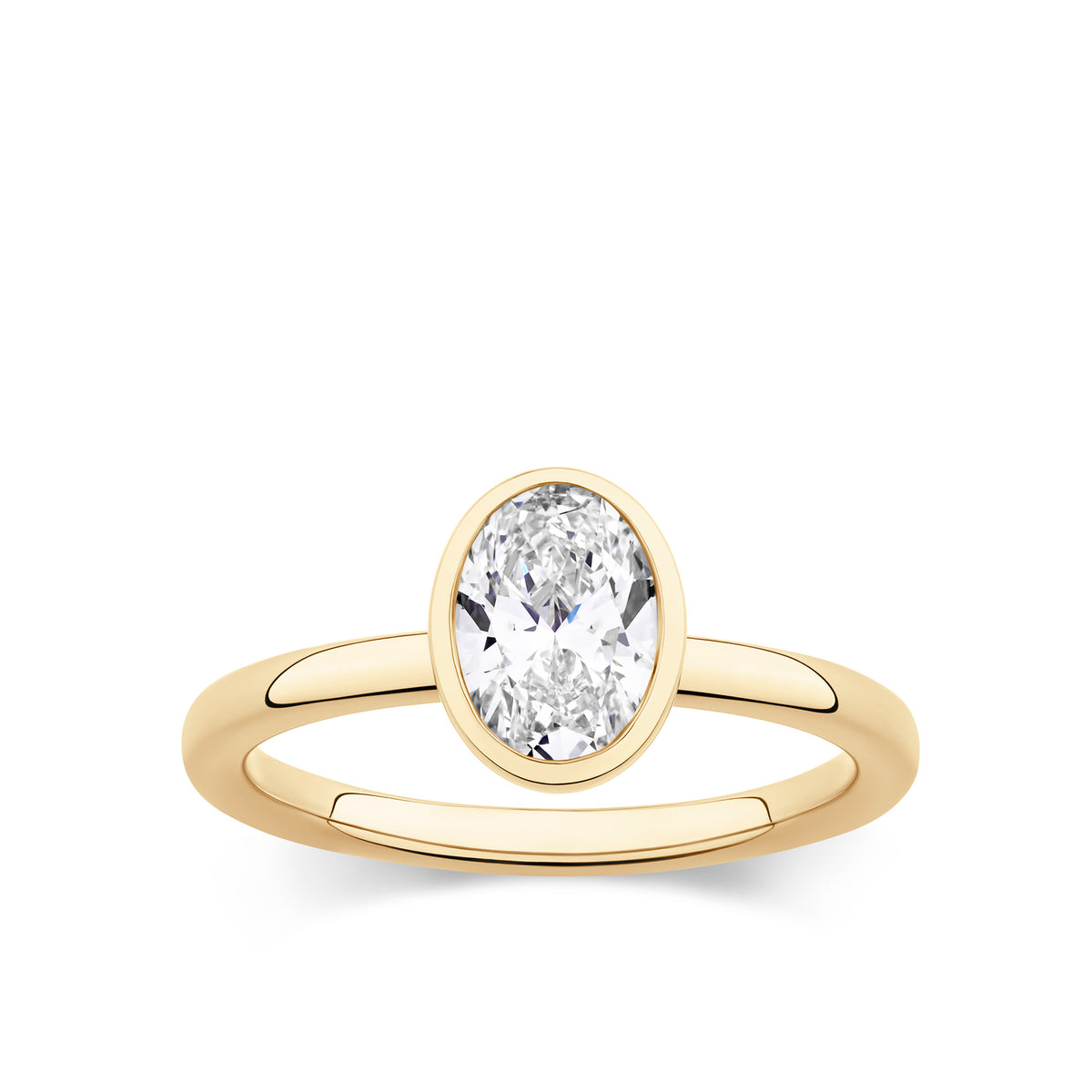 Everlasting 1.25ct TW Lab-Grown Diamond Oval Cut Bezel Set Solitaire Engagement Ring in 18ct Yellow Gold
