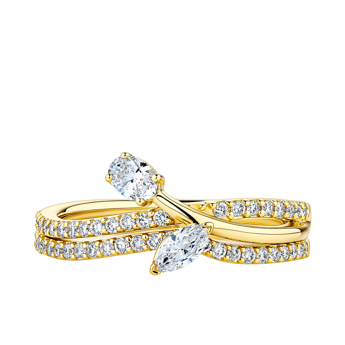 Everlasting Promise 0.50ct TW Asymmetrical Oval and Pear Lab-Grown Diamond Curved Ring Set in 9ct Yellow Gold