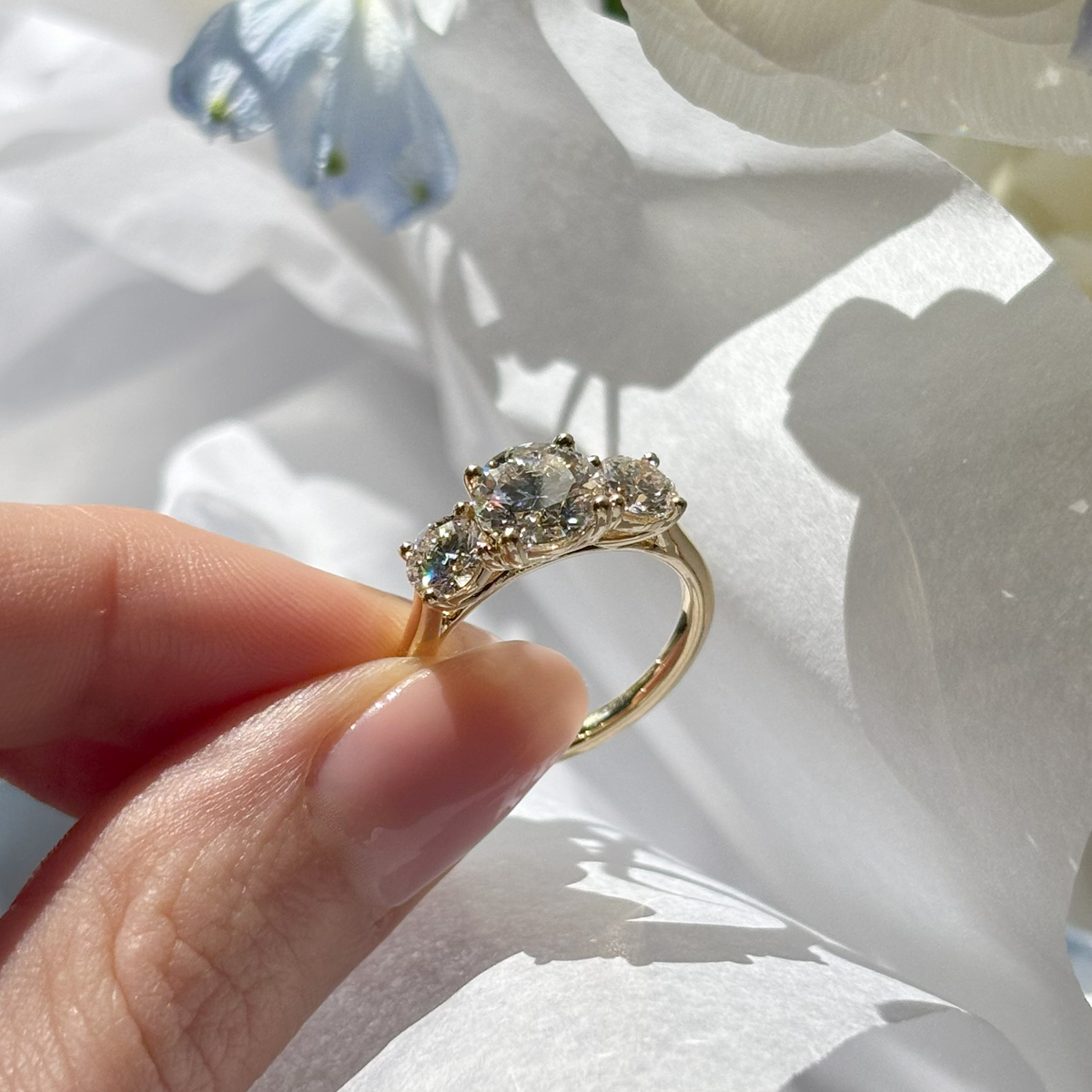 Everlasting 2.50ct TW Round Brilliant Trilogy Lab-Grown Diamond Engagement Ring in 18ct Yellow Gold