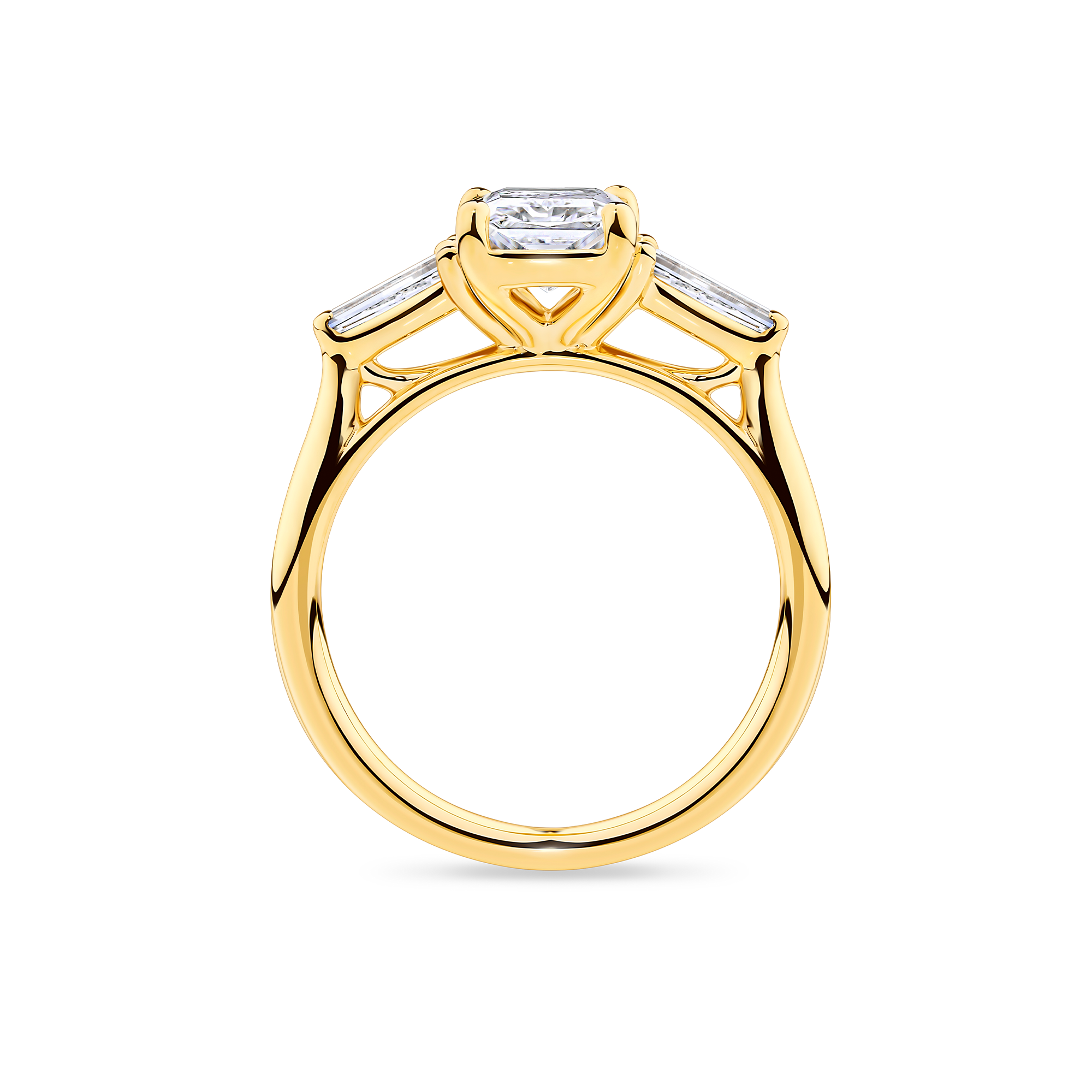 Everlasting 2.00ct TW Radiant and Taper Baguette Trilogy Lab-Grown Diamond Engagement Ring in 18ct Yellow Gold