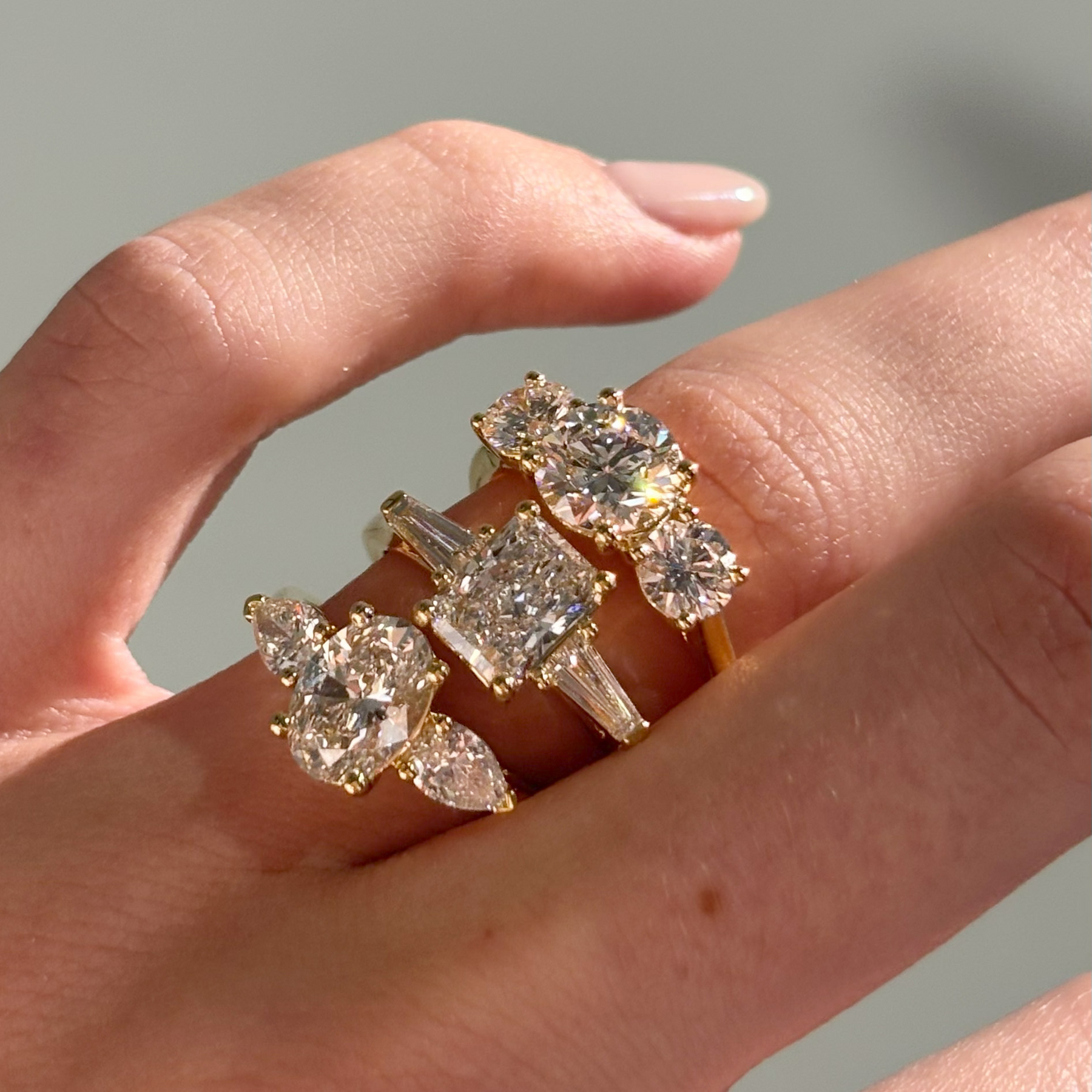 Everlasting 2.00ct TW Radiant and Taper Baguette Trilogy Lab-Grown Diamond Engagement Ring in 18ct Yellow Gold