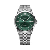 Raymond Weil watch with green dial and silver bracelet