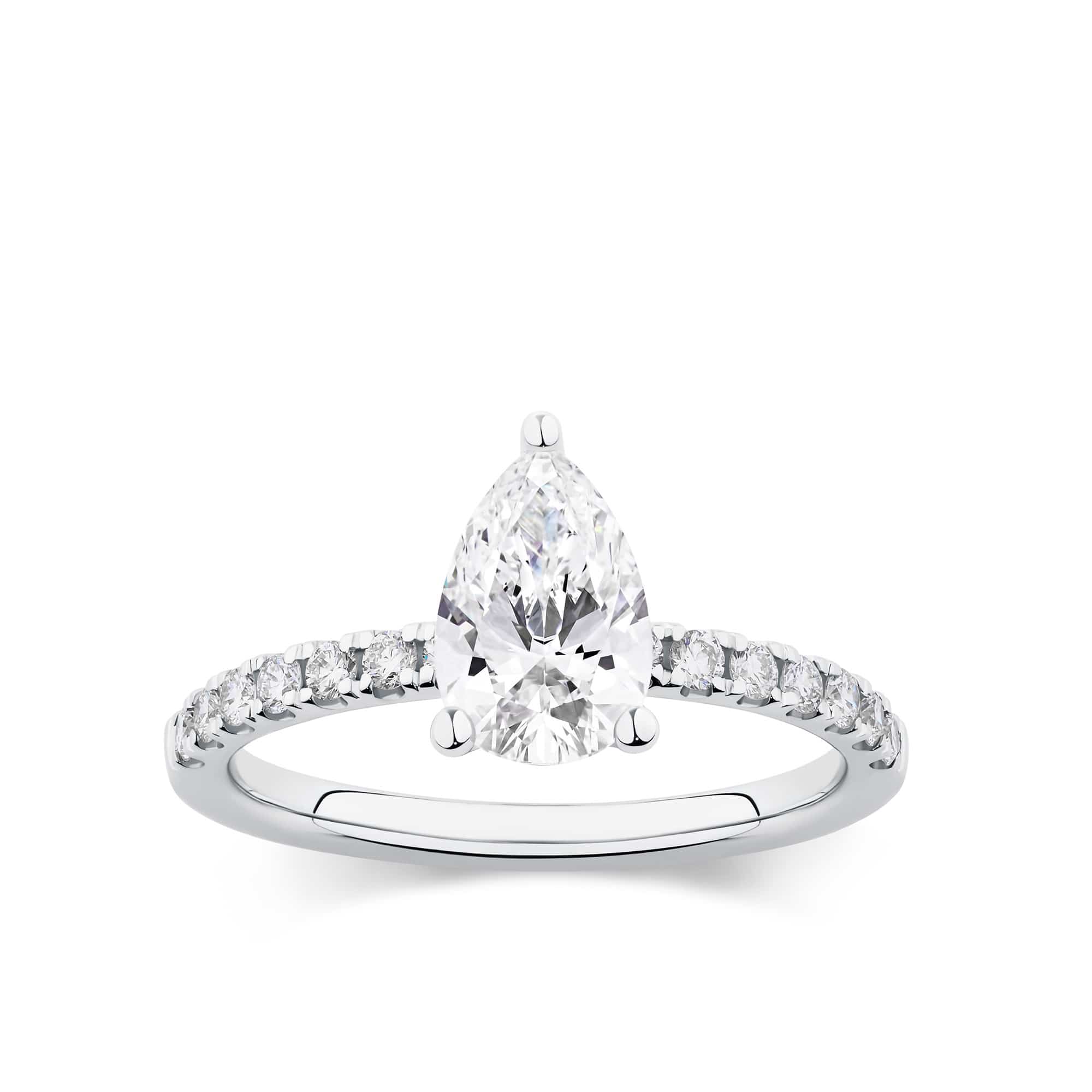 Everlasting 1.58ct TW Pear Lab-Grown Diamond Solitaire Pave Band Engagement Ring in 18ct White Gold
