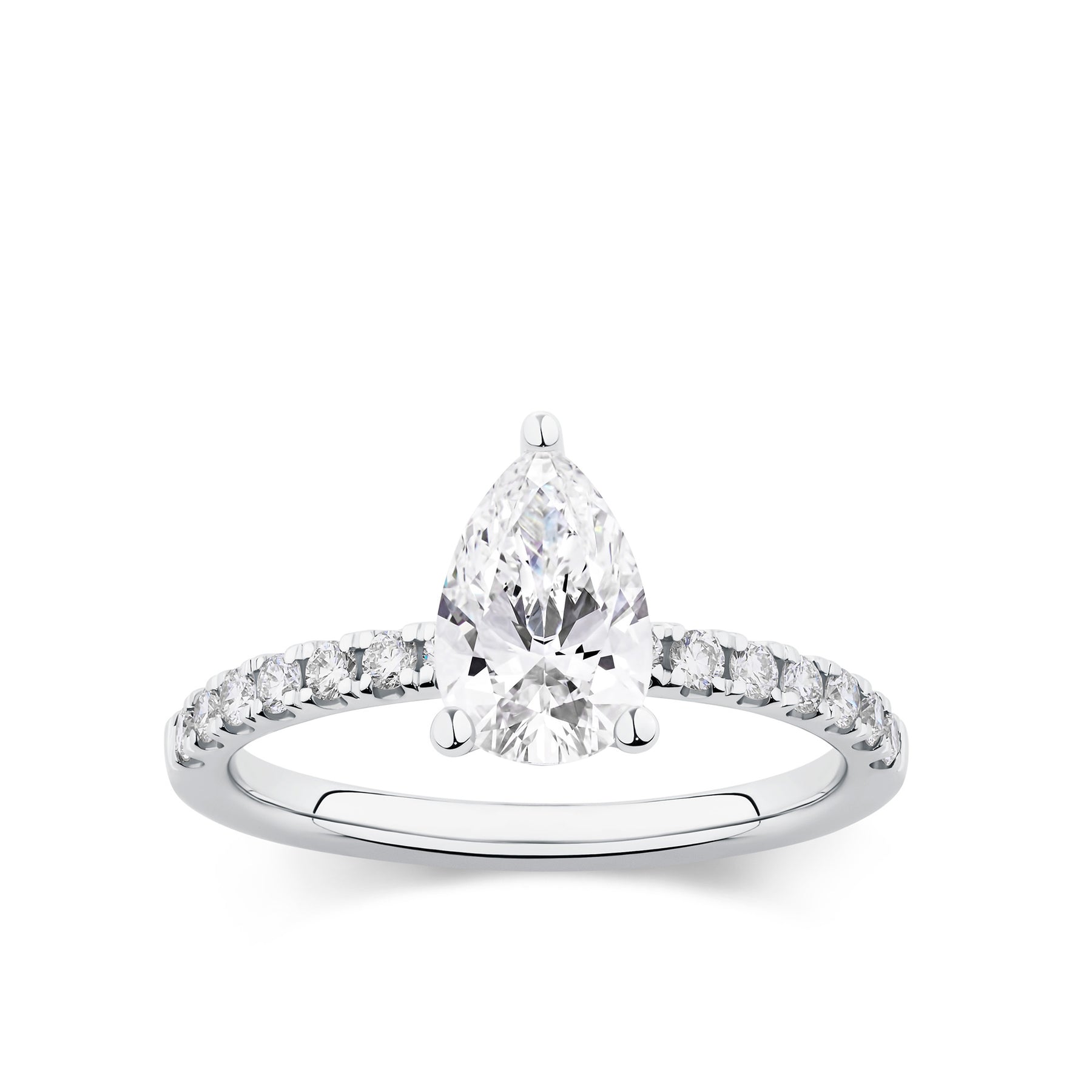 Everlasting 1.58ct TW Pear Lab-Grown Diamond Solitaire Pave Band Engagement Ring in 18ct White Gold