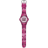 Full band view of the Casio BABY-G BG169CM-4D Digital Women's Watch, showing the pink camouflage resin band in its entirety. The band's durable, active-ready construction is visible.