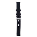 A dark navy blue nylon watch strap with a silver metal buckle, shown vertically against a plain white background.
