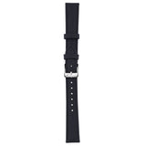 A dark navy blue watch strap with a silver metal buckle, shown vertically against a plain white background.
