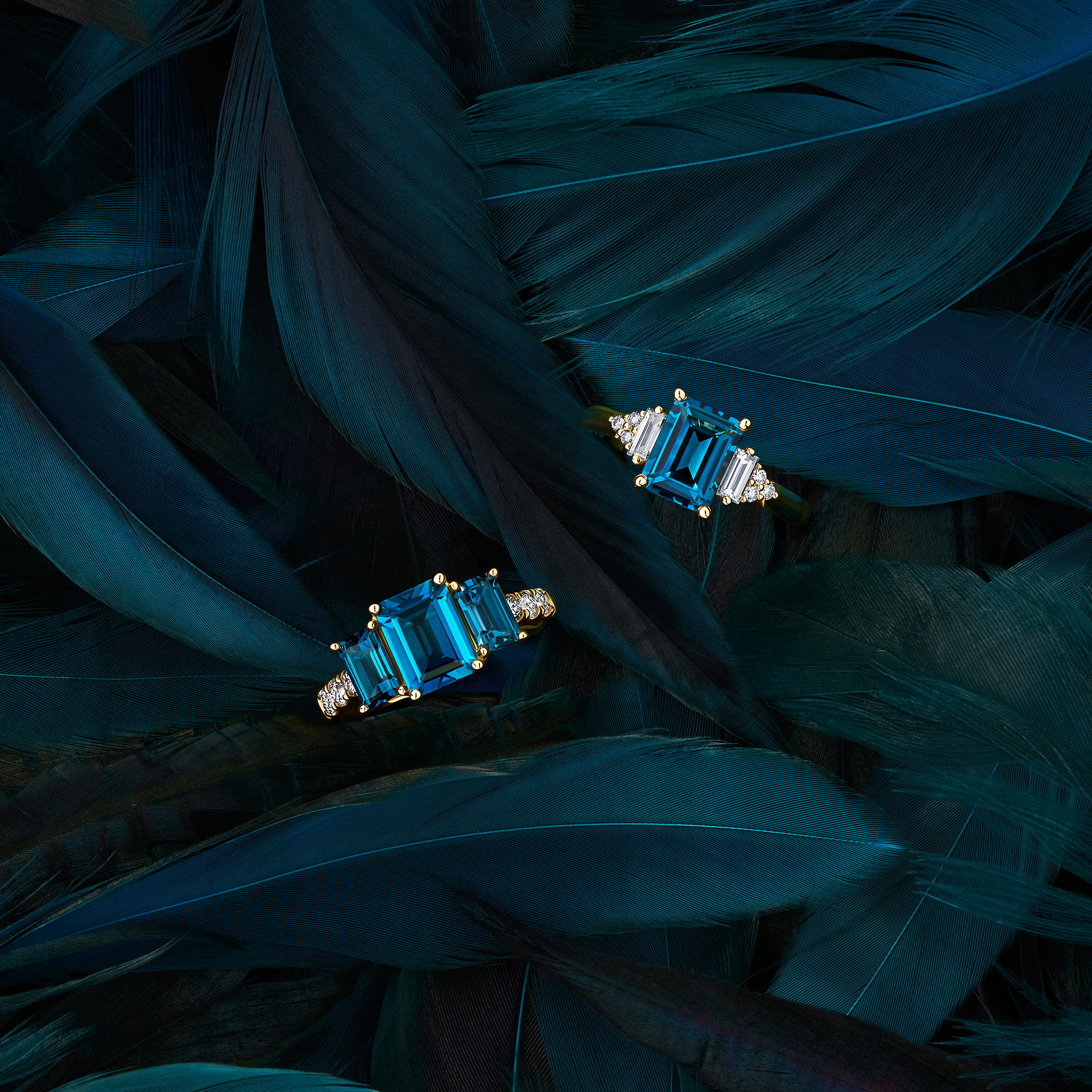 Bluebird London Blue Topaz & 0.26ct TW Diamond Ring in 9ct Yellow Gold