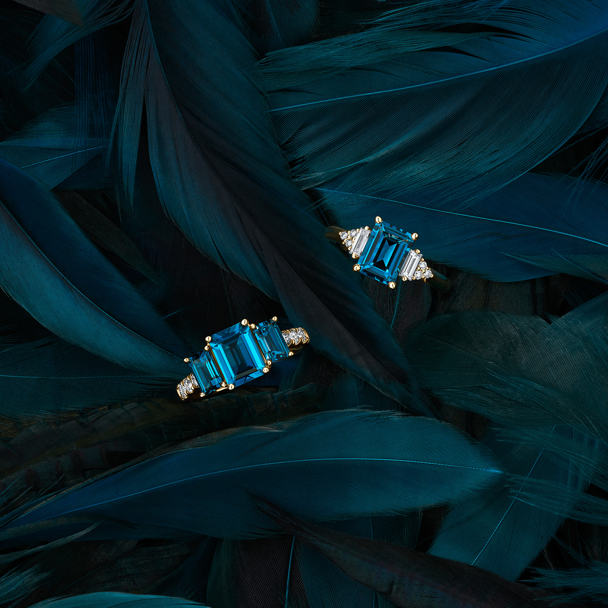 Bluebird™ London Blue Topaz & Diamond Trilogy Ring in 9ct Yellow Gold