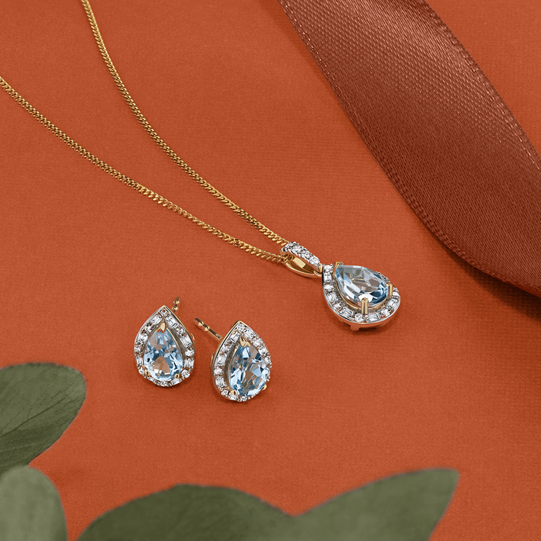 Topaz &0.14ct TW Diamond Halo Pendant in 9ct Yellow Gold