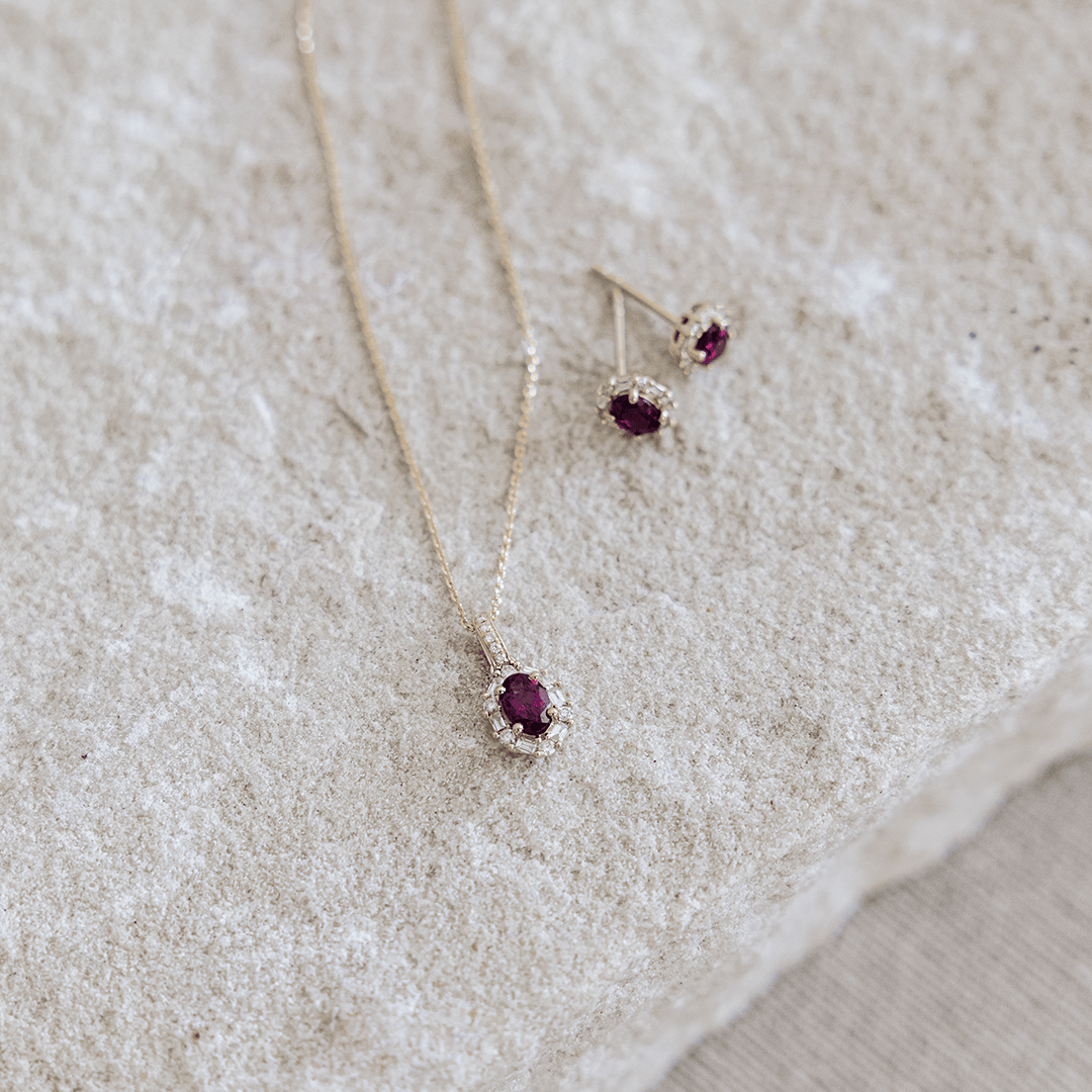 Bluebird™ Rhodolite Garnet & 0.15ct TW Diamond Pendant with Chain in 9ct Yellow Gold