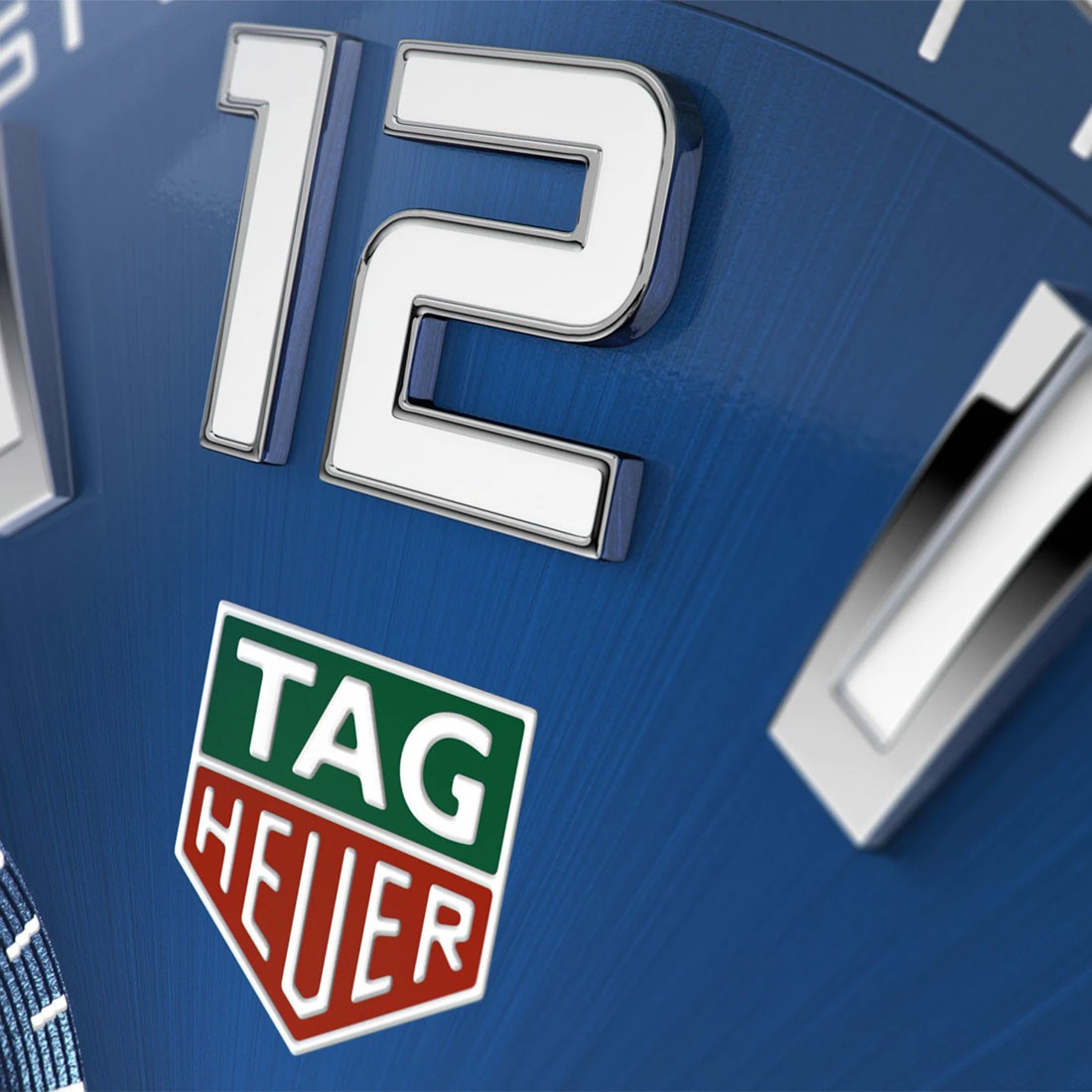 Number 12 close up on a Blue Dial Tag Heuer watch