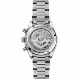 TAG Heuer Carrera Chronograph Sport CDB2111.BA0054 shown through the sapphire exhibition caseback, revealing the Calibre TH20-00 automatic movement. The steel bracelet is visible alongside the case-back detail.
