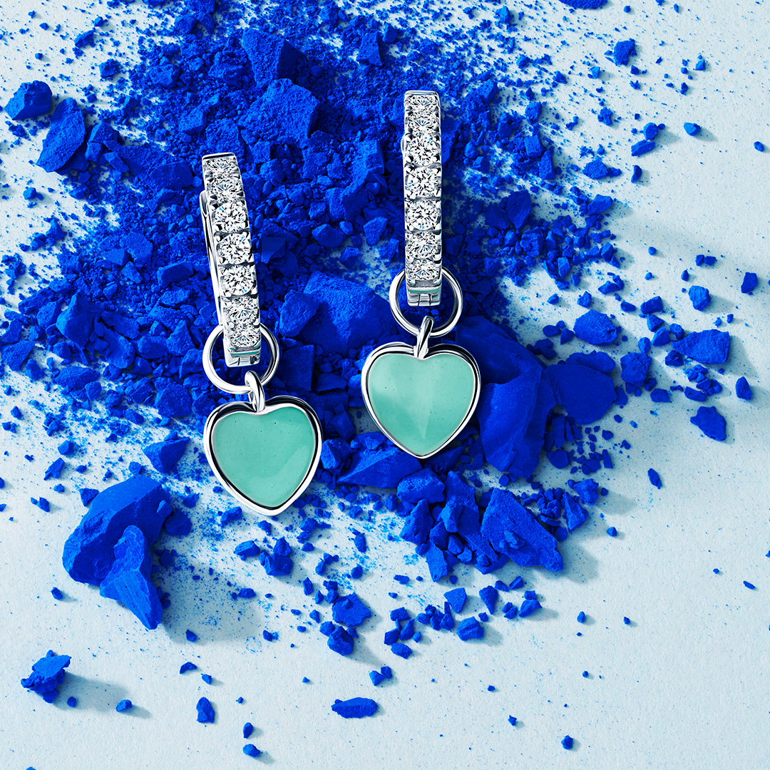 Cubic Zirconia Enamel Heart Drop Earrings in Sterling Silver