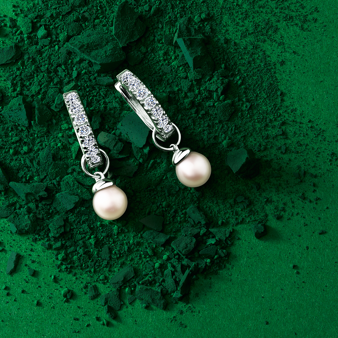 Pearl & Cubic Zirconia Drop Huggies in Sterling Silver