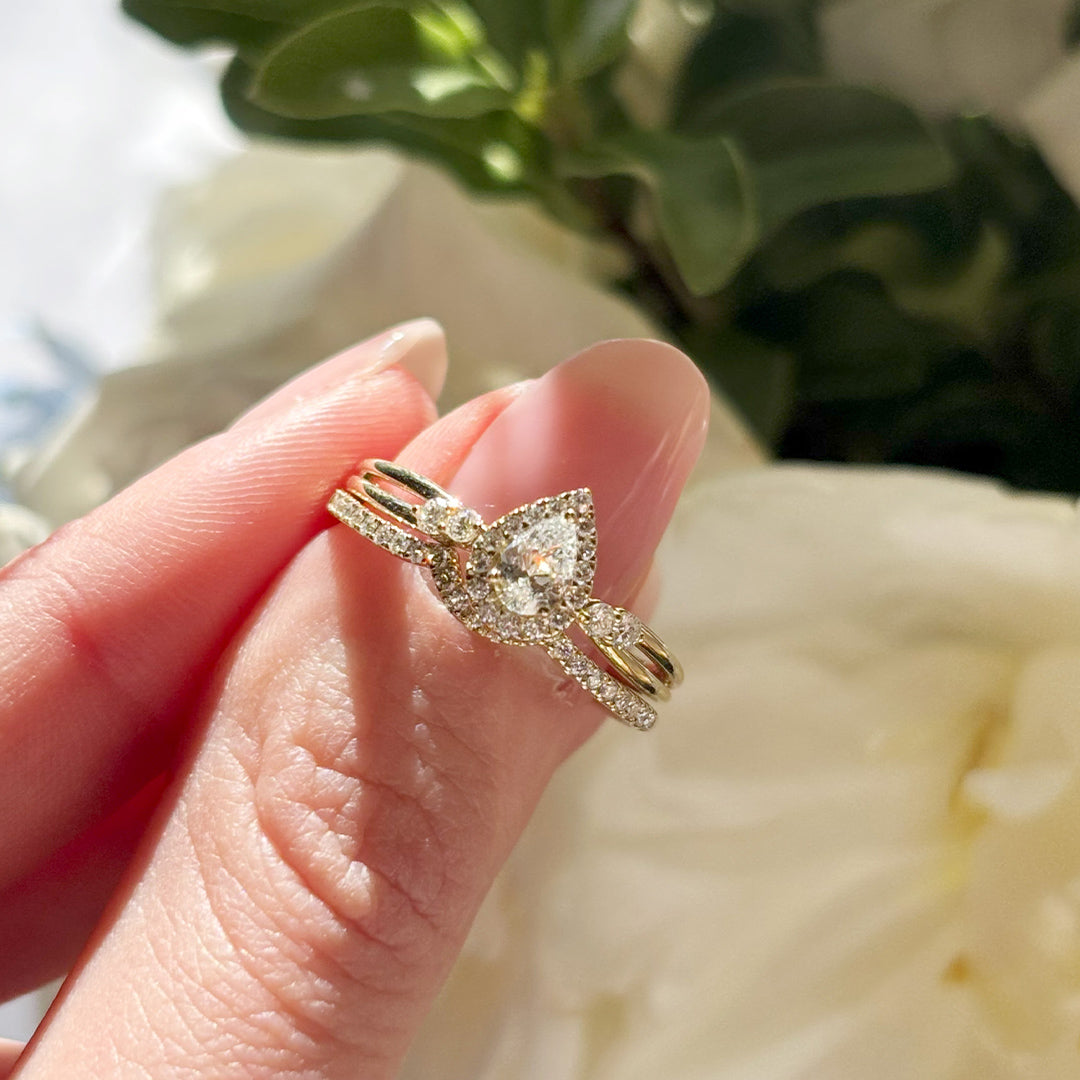 Everlasting Promise 0.50ct TW Lab Grown Diamond Pear Cut with Asymmetrical Side Accent Ring Set in 9ct Yellow Gold