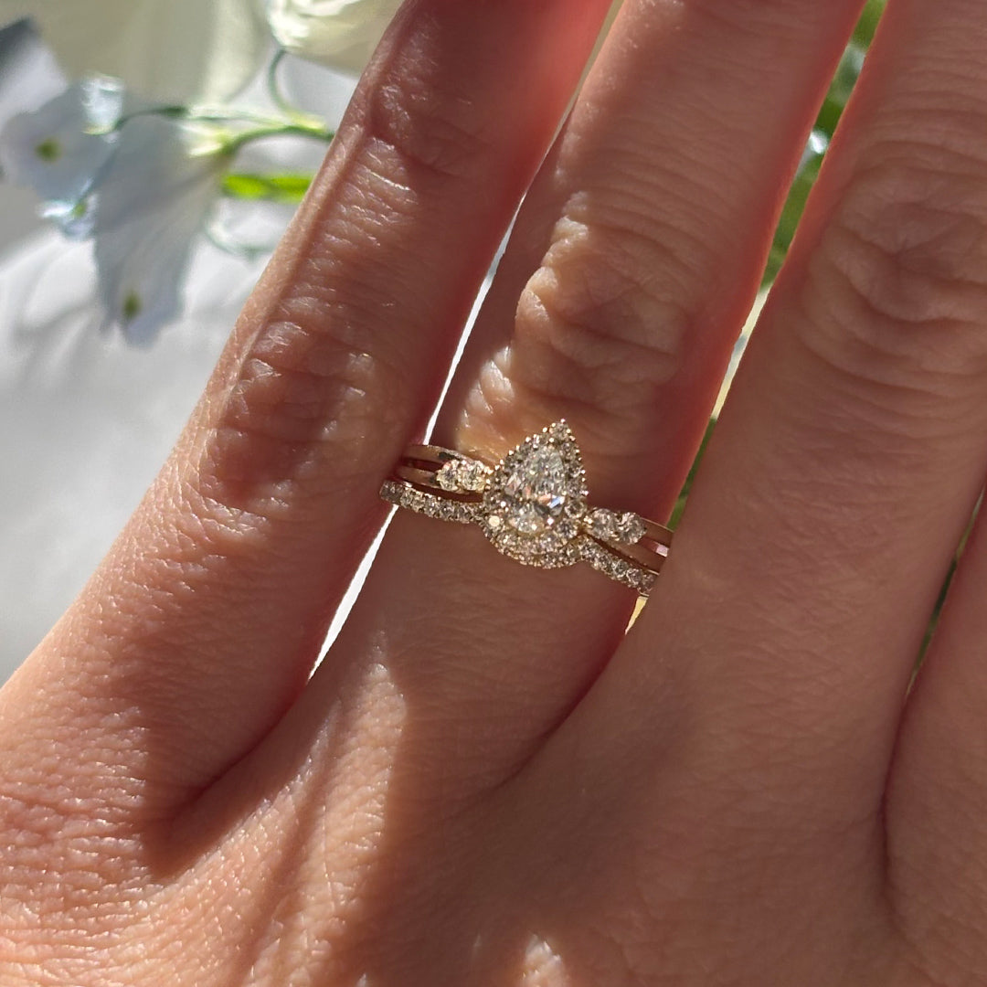 Everlasting Promise 0.50ct TW Lab Grown Diamond Pear Cut with Asymmetrical Side Accent Ring Set in 9ct Yellow Gold