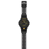 Casio G-SHOCK GA700CY-1A analogue digital watch with black resin band, oversized black and yellow dial, and shock-resistant design.