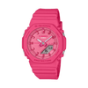 Casio G-SHOCK GMA-P2100PP-4A analogue digital watch with pink bio-based resin band, compact octagonal case, and shock-resistant design.
