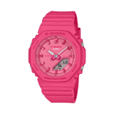 Casio G-SHOCK GMA-P2100PP-4A analogue digital watch with pink bio-based resin band, compact octagonal case, and shock-resistant design.