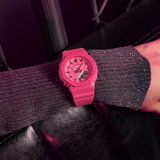 Casio G-SHOCK GMA-P2100PP-4A analogue digital watch with pink bio-based resin band, compact octagonal case, and shock-resistant design - on hand