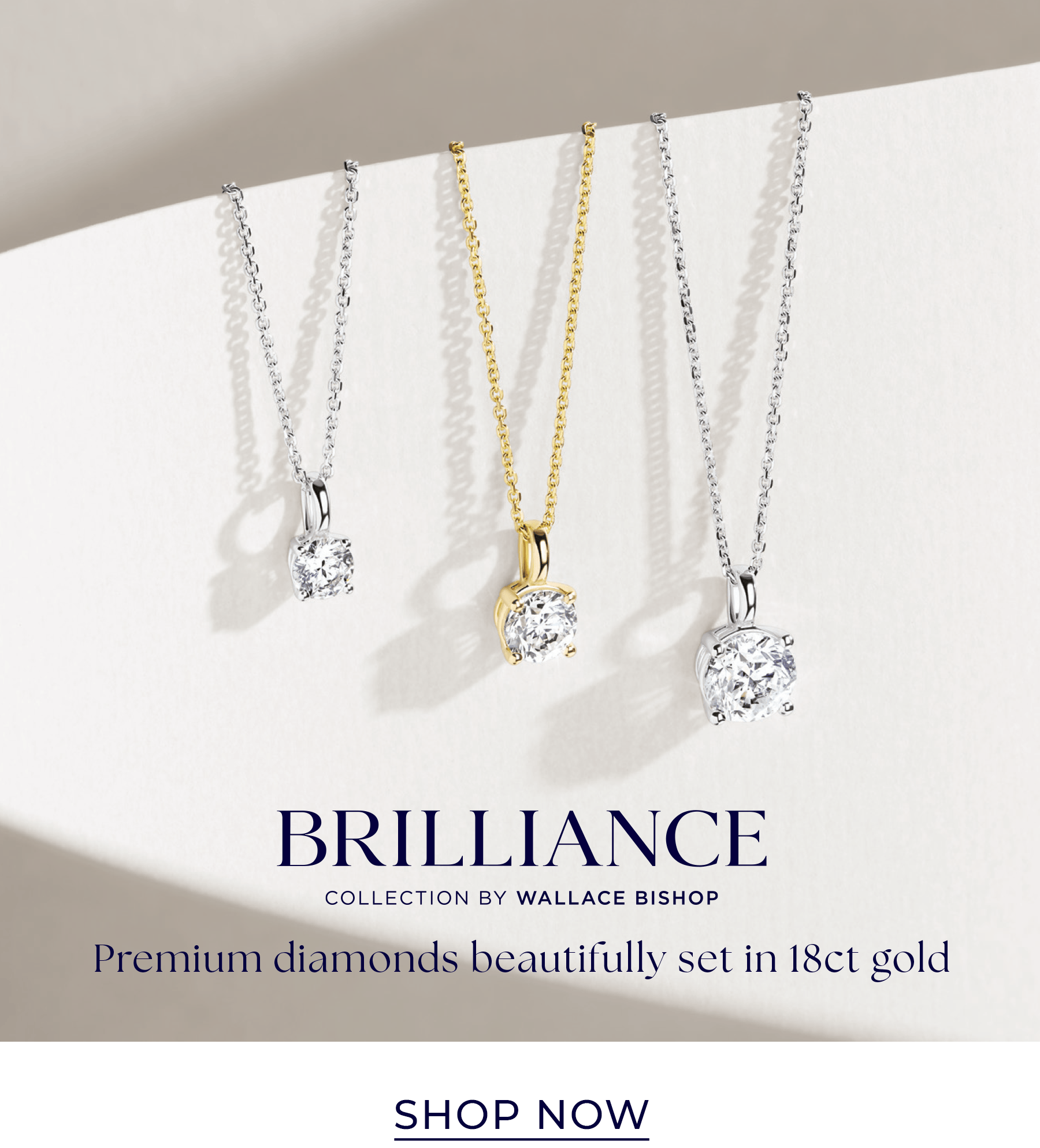 Three diamond necklaces in white and yellow gold