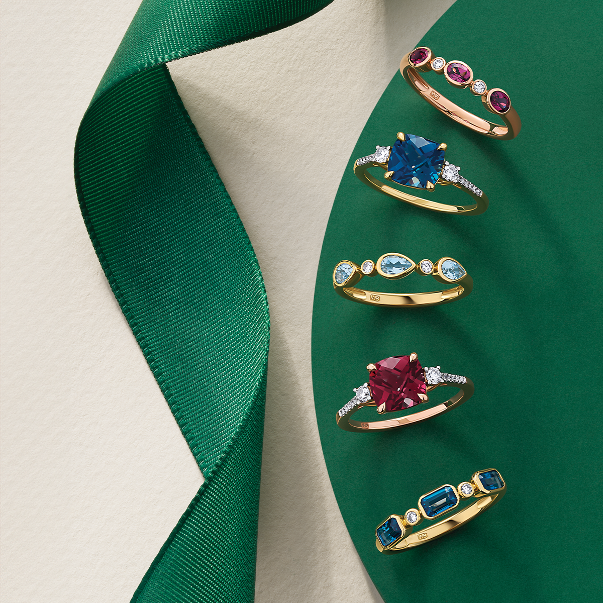 Rhodolite Garnet & Diamond Checkerboard Ring in 9ct Rose Gold