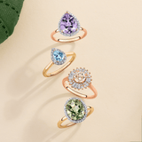 Oval Cut Green Amethyst & Diamond Cocktail Ring in 9ct Yellow Gold