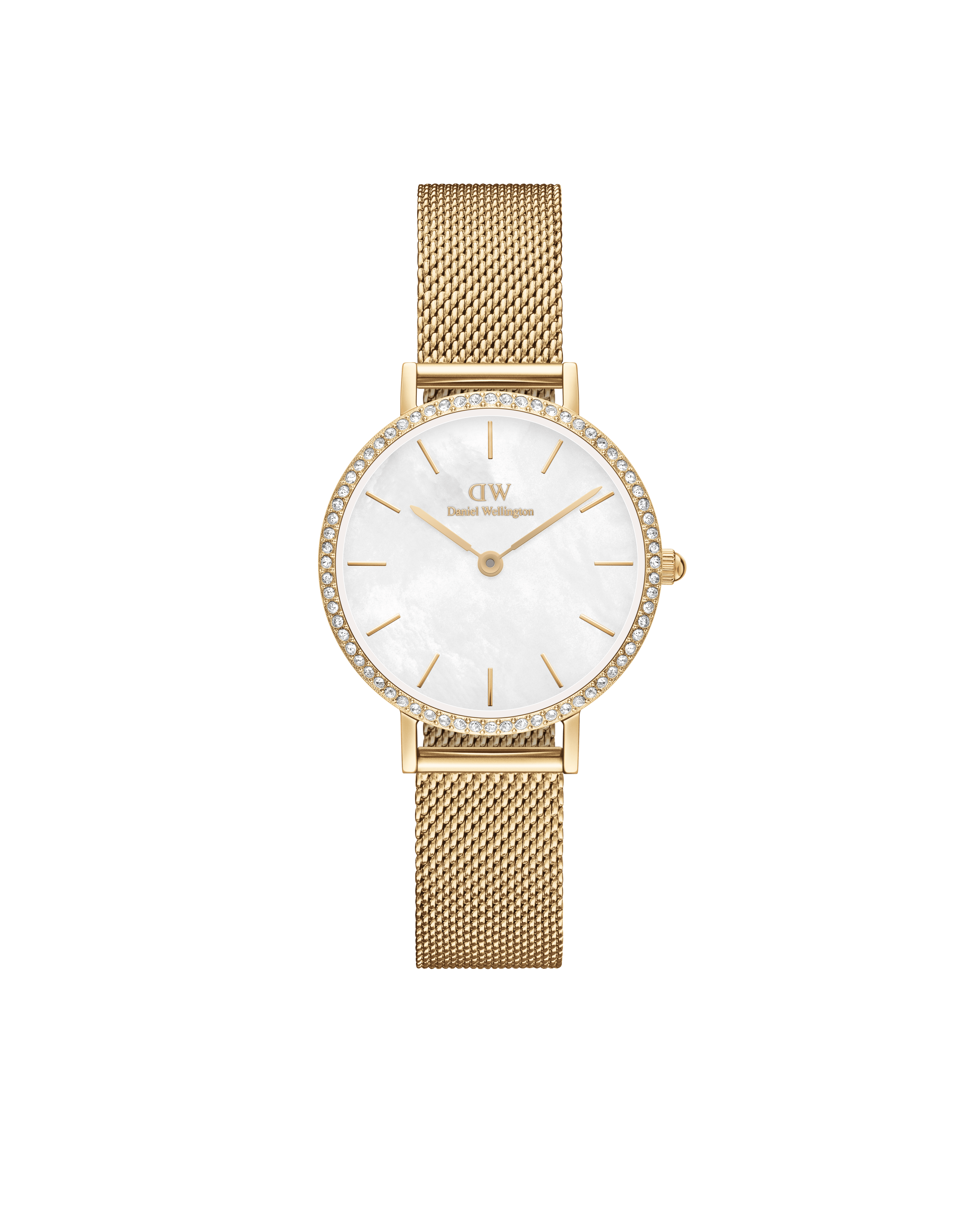 Daniel Wellington Petite 28 Bezel Mesh White Mother of Pearl Gold Watch