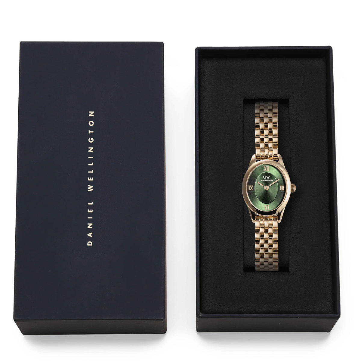 Front view of the Daniel Wellington Ophelia Mini Women’s 22mm Quartz Watch DW00100804 in box