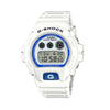 Front-on view of the Casio G-SHOCK Quartz Men's Watch DW-6900HDS-7, in a white resin case with a blue phosphorescent digital dial. The classic square case shape and digital display are shown clearly from this straight-on angle.