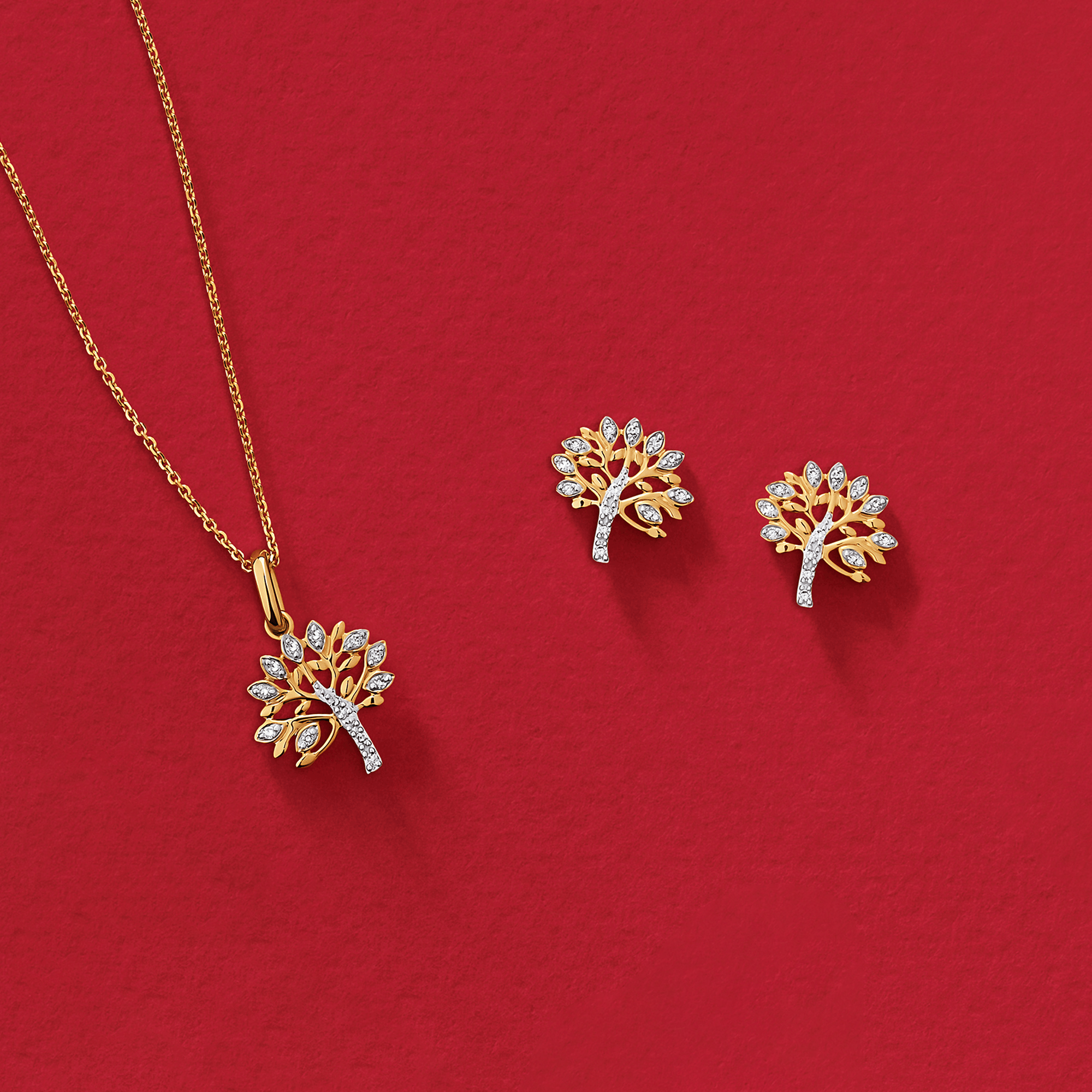 Diamond Tree of Life Stud Earrings in 9ct Yellow Gold