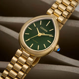 The Citizen L Rainell EM1203-57X styled for everyday wear, with its pear-shaped, jewellery-like silhouette reflecting Citizen's Eco-Drive solar-powered design.