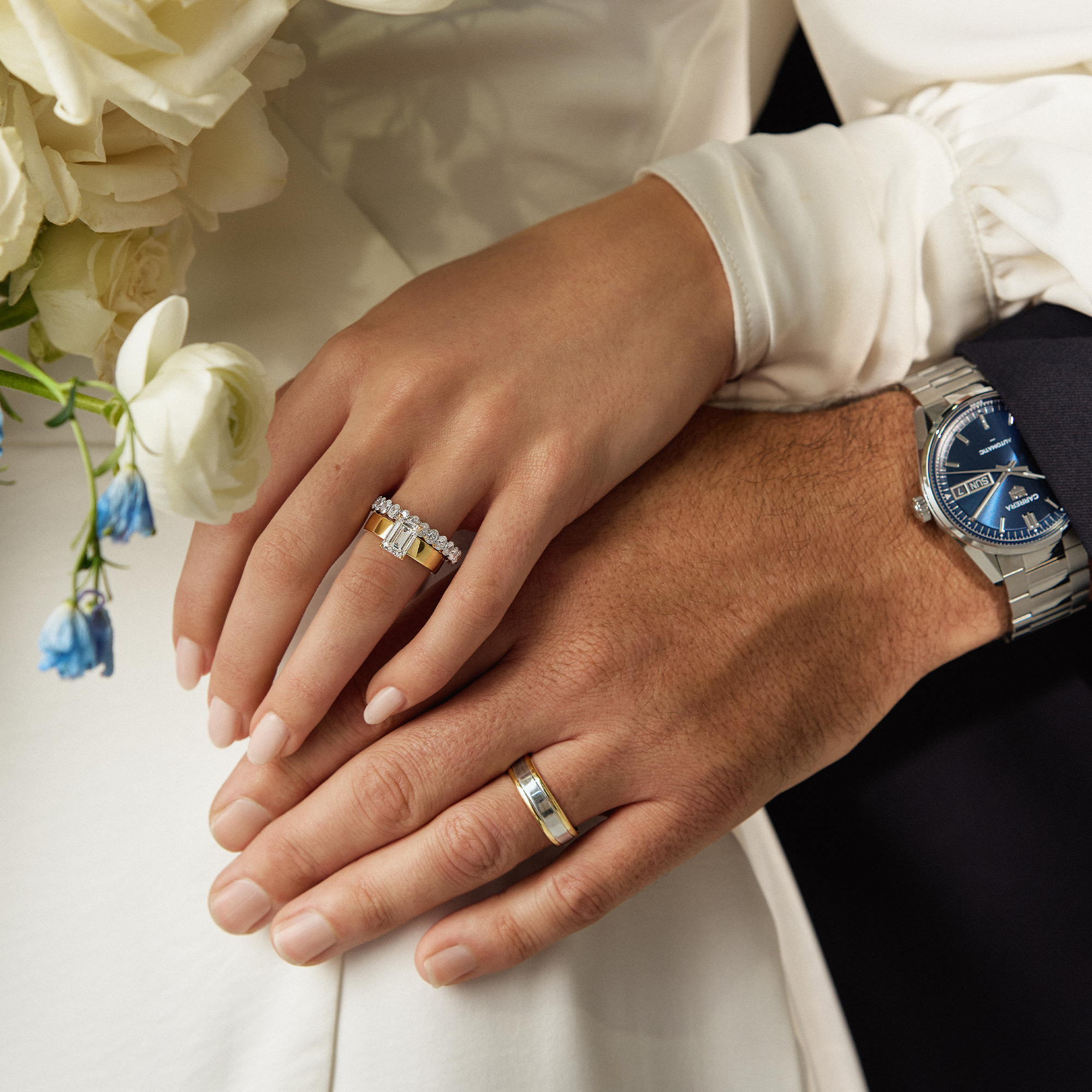 Ezi Pattern Wedding Ring in 9ct White and Yellow Gold