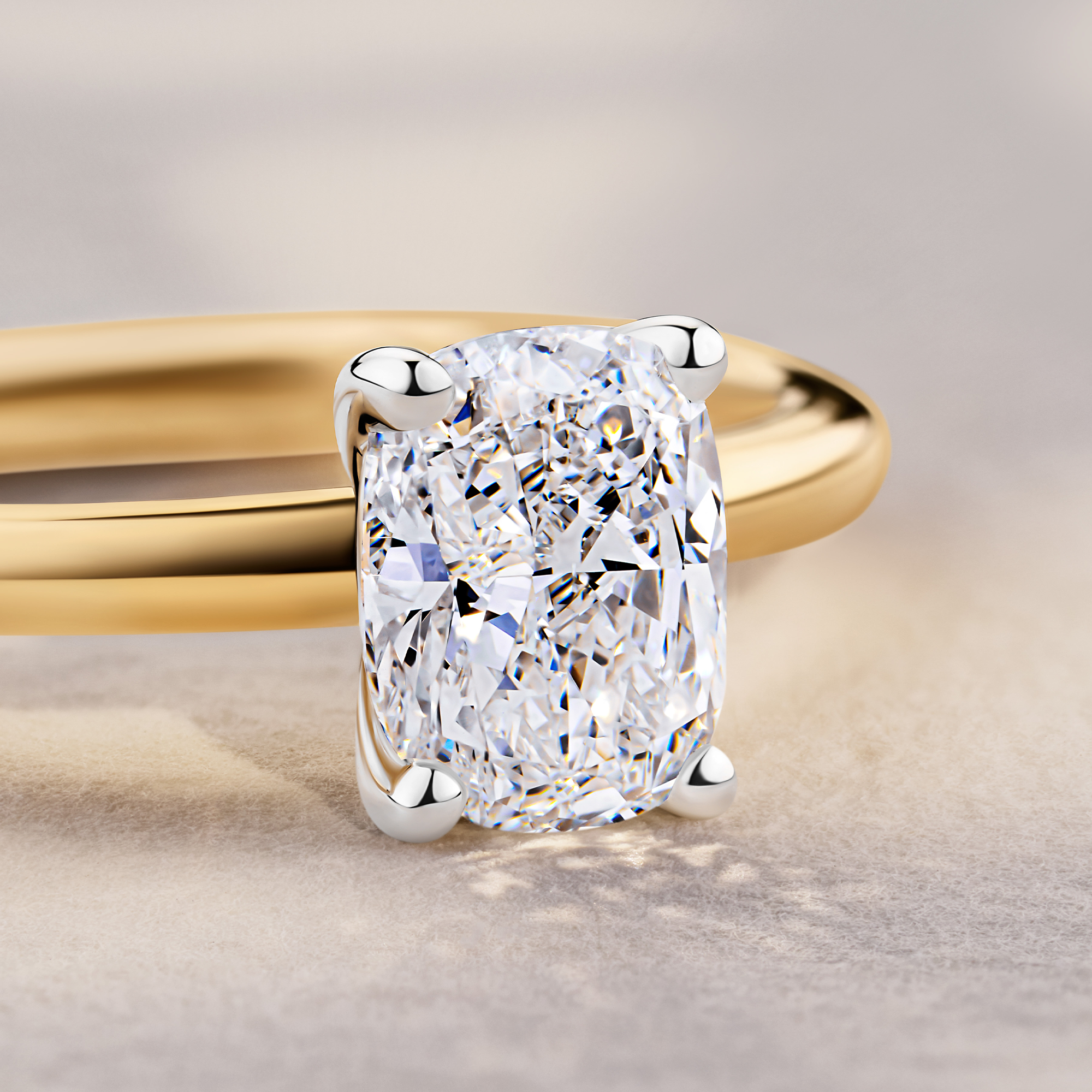 Everlasting 1.00ct TW Long Cushion Lab-Grown Diamond Solitaire Engagement Ring in 18ct Yellow and White Gold