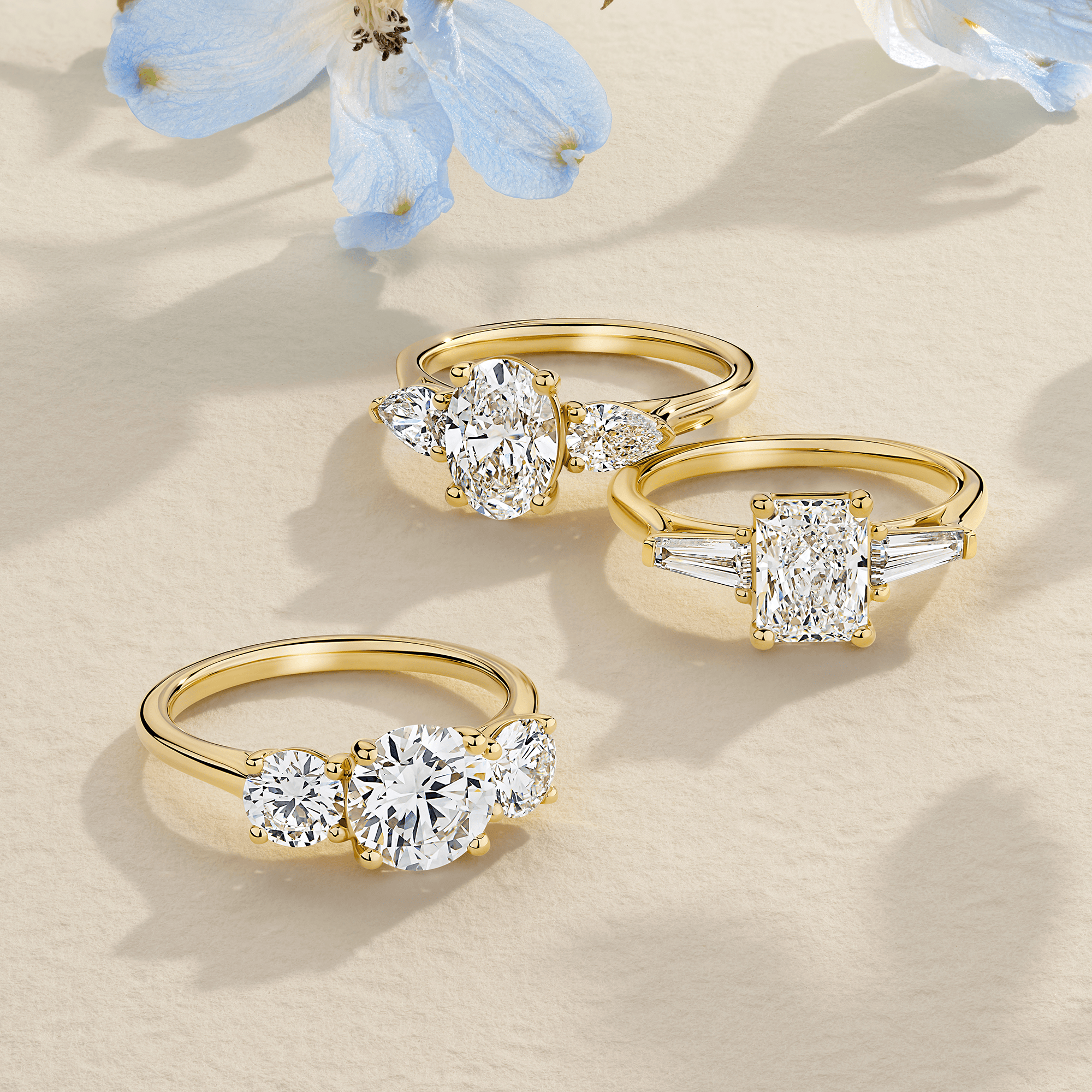 Everlasting 2.00ct TW Radiant and Taper Baguette Trilogy Lab-Grown Diamond Engagement Ring in 18ct Yellow Gold