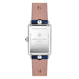 Frederique Constant Classic Carrée Quartz Women's 28mm Watch FC-200MPW2AC2D6 shown from the back, featuring the stainless steel case back that houses the FC-200 quartz movement. The construction supports the watch's 30m water resistance rating.