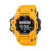 Casio G-Shock Rangeman GPRH1000-9D front view, featuring the bold yellow and black bio-based resin case with forged metal guards on both sides, MIM sensor cover at 3 o'clock, mud-resist button guard at 9 o'clock, and the large high-contrast MIP LCD display — G-Shock's most capable outdoor watch.