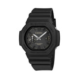 Front-on view of the Casio G-SHOCK 2500 Series Quartz Men’s Watch GAC2500-1A, 46.7mm case, in black resin with a black dial. The analogue dial and three-cell date window are clearly visible.