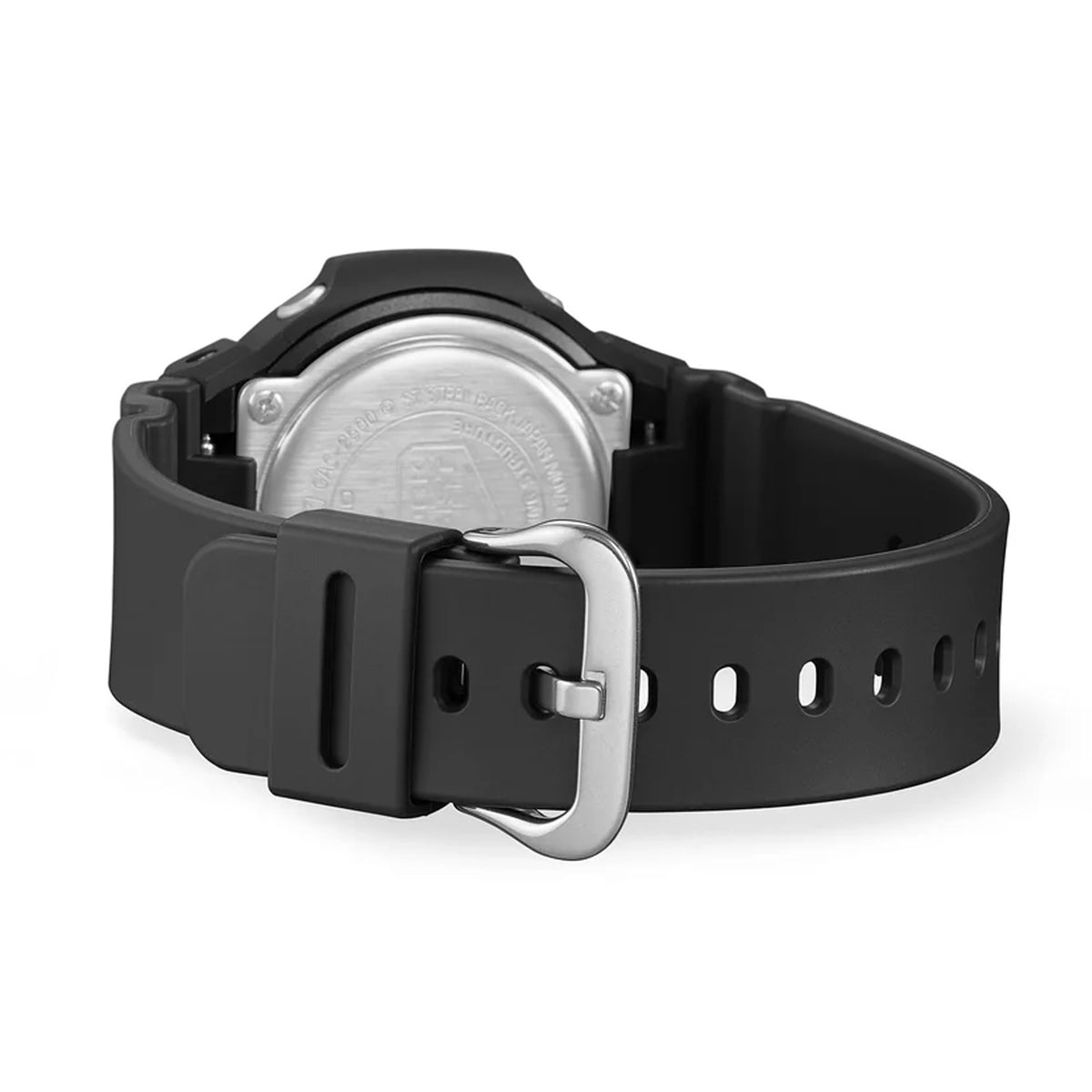 Back of the black resin strap on the Casio G-SHOCK 2500 Series Quartz Men’s Watch GAC2500-1A, 46.7mm case. The bio-based resin strap and case back are shown.