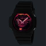 Lume display of the Casio G-SHOCK 2500 Series Quartz Men’s Watch GAC2500-1A, 46.7mm case, showing the Neobrite luminous hands and indexes in low light. The dial stays easy to read in the dark.