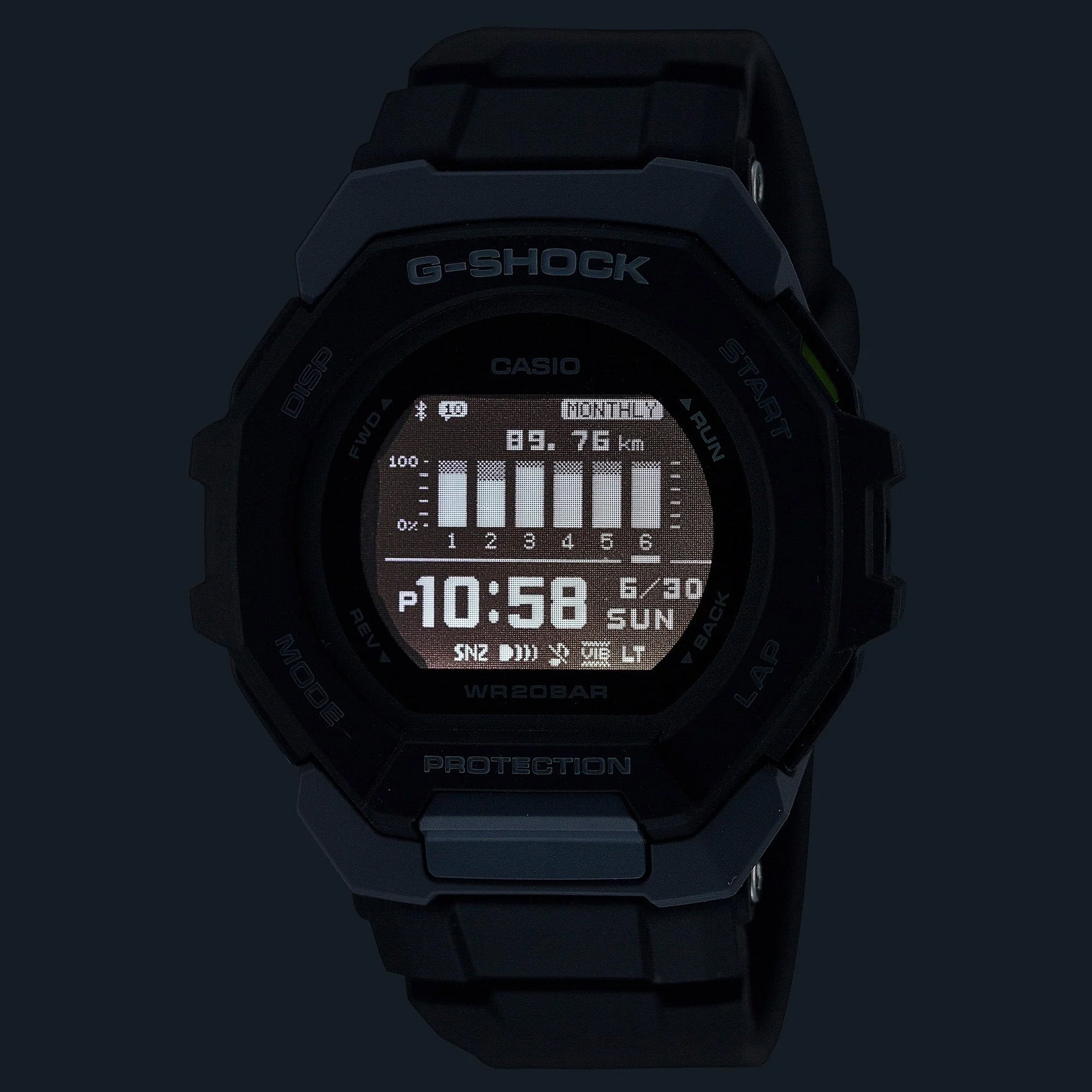 Casio G-Shock GBD300-1 front view featuring LCD Back Light Display Screen