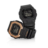 Casio G-LIDE GBX100NS-1D digital surf watch with black resin band, MIP LCD display, Bluetooth connectivity, and tide graph functions.